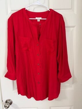 Westbound Red Long Sleeve Button Up Top w/ Chest Pockets